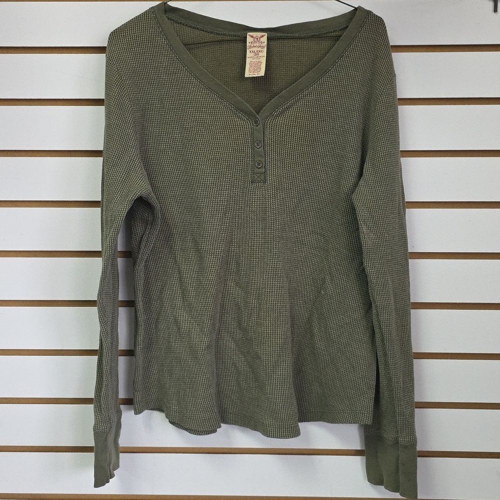 Long Sleeve Button Front Green Top